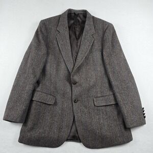 Joe Namath Herringbone Pinstripe Wool Blazer Sport Coat 44L Brown 2-Button